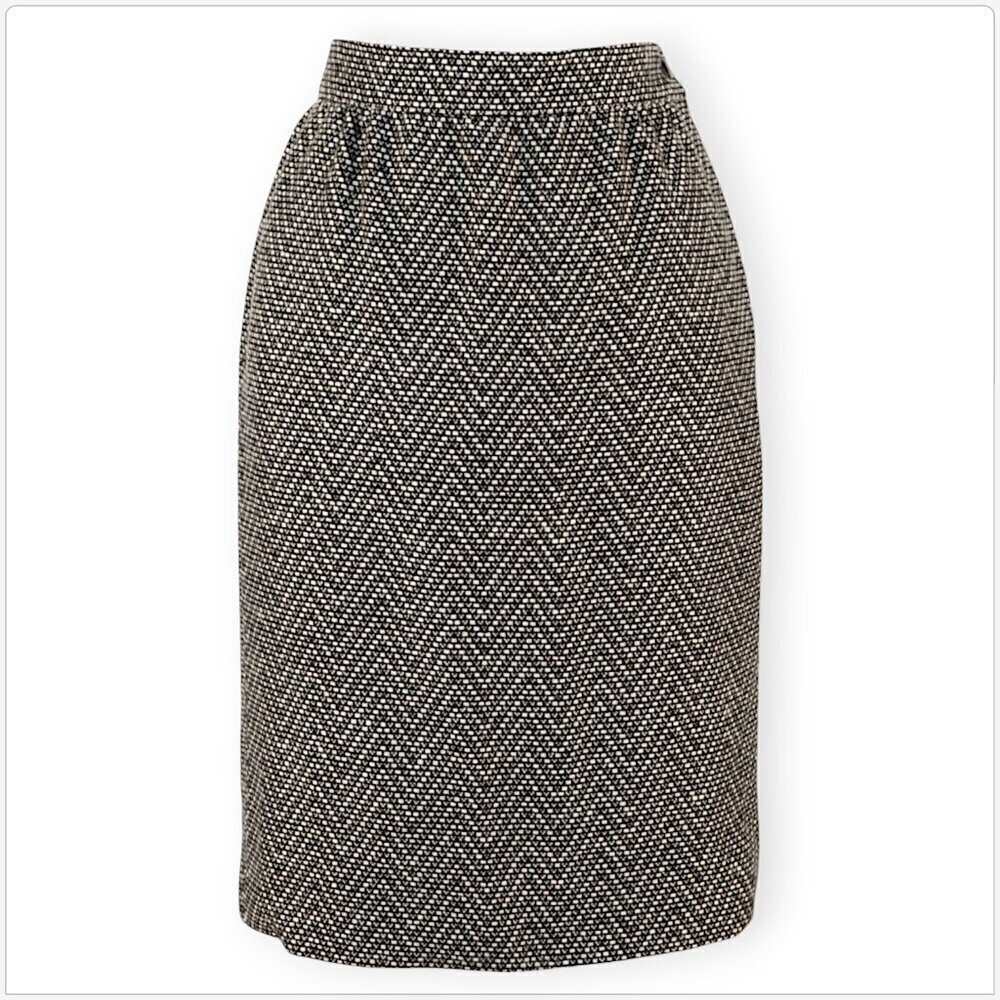 Ungaro Parallele Paris Black White Tweed Wool Pencil Skirt Retro Vintage Vtg 10